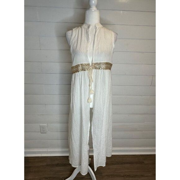 Do Everything in Love Long White Kimono With Gold Sparkle and Tassel OS - Picture 1 of 9